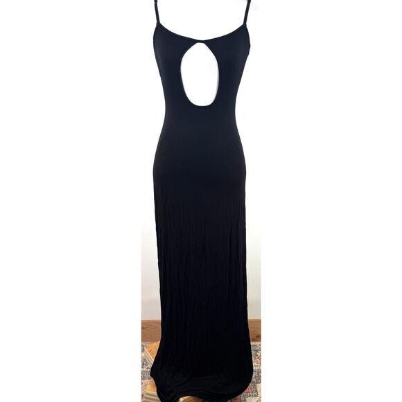 Skims Women's Black Soft Lounge Cut Out Plunge Long Slip Dress NWT Size Small - Picture 1 of 6